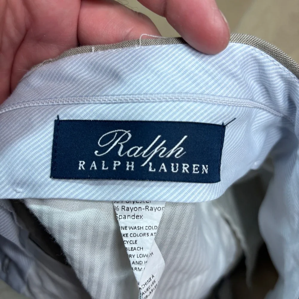 Ralph Lauren Mens Pleated Dress Pants‎ Taupe Cuffed Trousers 38W x 30L RN 90736
